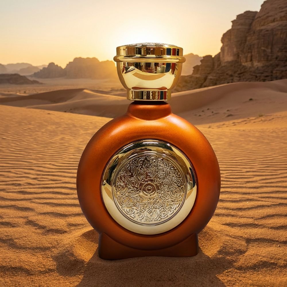 Ruby Desire perfume bottle in the desert